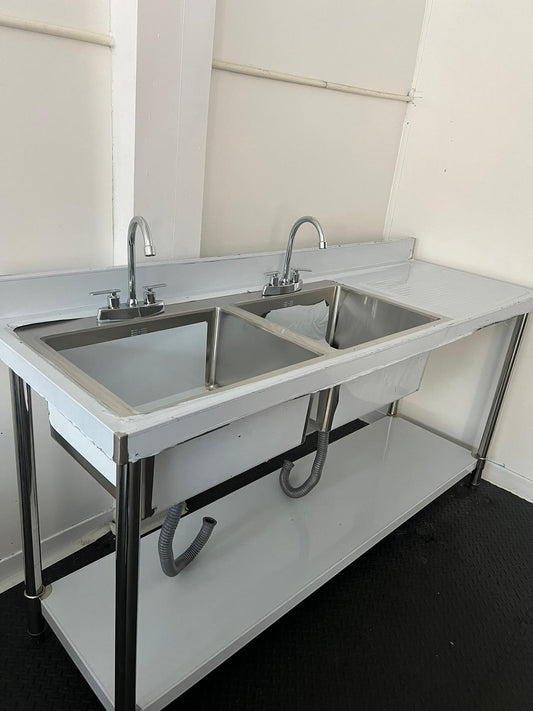 Commercial kitchen double bowl sink right hand drainer 1.5m
