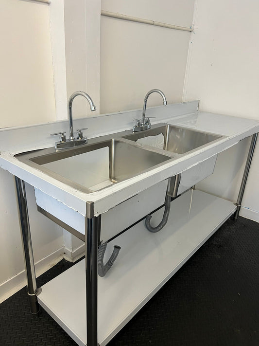 Commercial kitchen double bowl sink right hand drainer 1.8m
