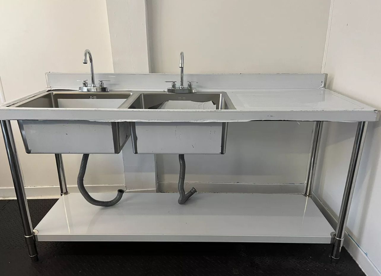 Commercial kitchen double bowl sink right hand drainer 1.5m