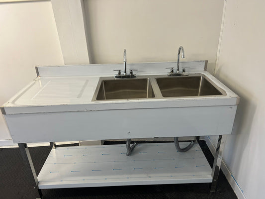 Commercial kitchen double bowl sink left hand drainer 1.5m