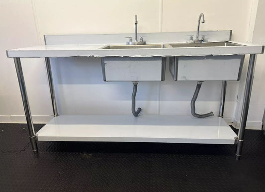 Commercial kitchen double bowl sink left hand drainer 1.8m