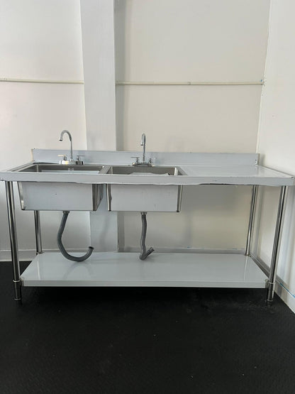 Commercial kitchen double bowl sink right hand drainer 1.5m