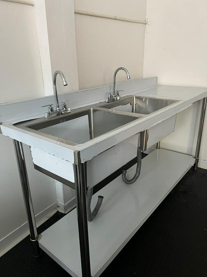 Commercial kitchen double bowl sink right hand drainer 1.5m